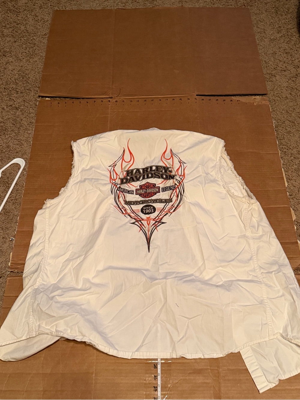 Harley-Davidson White Shirt with Red and Black Flame Emblem